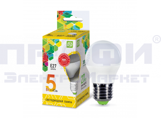 Лампа светодиодная LED-ШАР-standard 5.0Вт 230В Е27 3000К 450Лм ASD